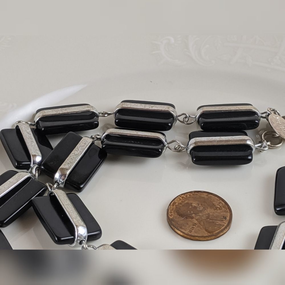 Whbm Black And Silver Rectangle Square Necklace - image 7